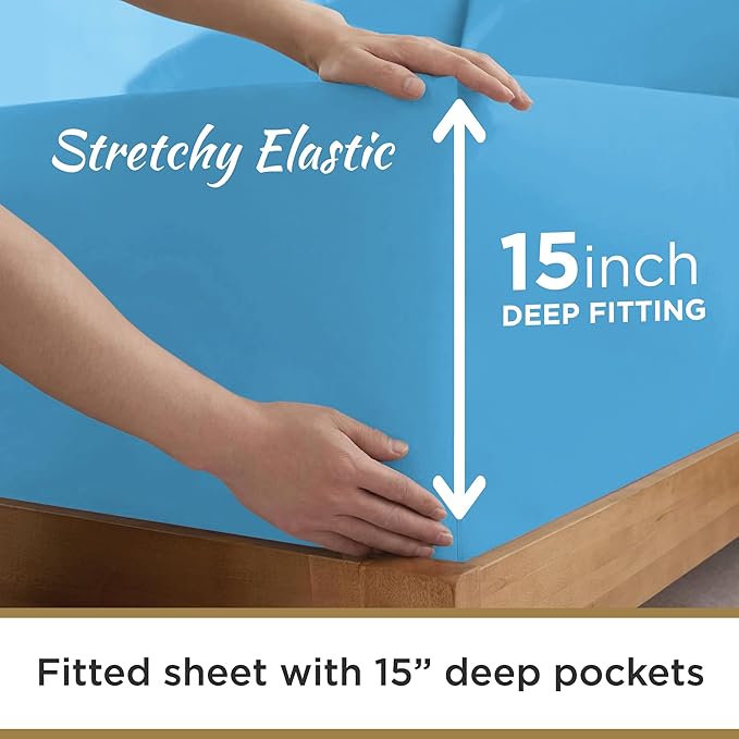 Twin XL 100% Microfiber Double Brushed Sheet Set - Extra-Soft & Wrinkle-Free - 15" Deep Pockets, 39" x 80" - Ideal for Dorms, Hospitals & Split King Beds - 3 PC Set (Twin XL, Light Blue)