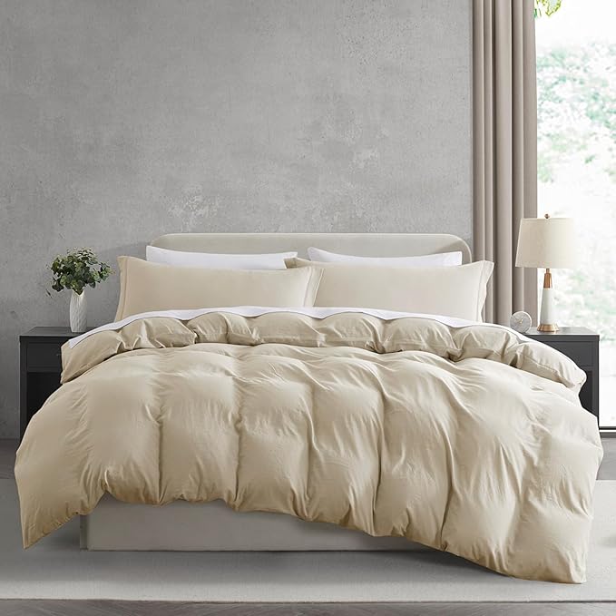 Nestl Beige Cream Duvet Cover Queen Size - Soft Prewashed Queen Duvet Cover Set, 3 Piece, with Zipper Closure, 1 Duvet Cover 90x90 inches and 2 Pillow Shams