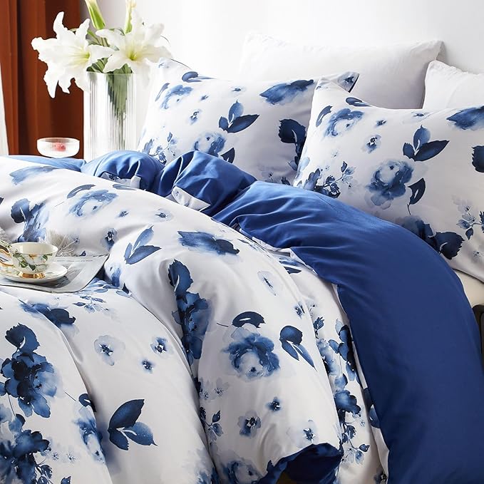 Cupocupa Duvet Cover King Size Set Boho Floral Pattern King Duvet Cover Set for King Size Bed Vintage Soft Bedding Leaf Print Duvet Cover with Pillowcases