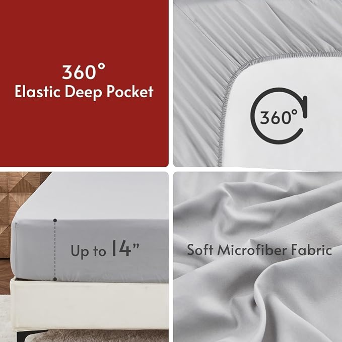 MUXHOMO 7 Pieces King Comforter Set, Reversible Bed in a Bag King Size, All Season Bedding Set with Comforter, Flat Sheet, Fitted Sheet, Pillowcases & Shams, Pink & Light Grey