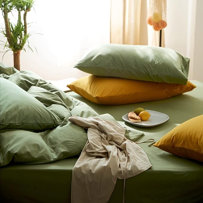 LifeTB Avocado Green Duvet Cover Full Size Soft Jersey Knit Cotton Duvet Cover 3 Pieces Solid Color Home Bedding Set Full Farmhouse Green Comforter Cover with Zipper Closure & Corner Ties