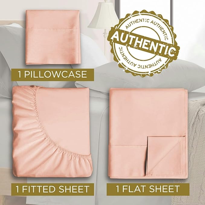 Twin XL 100% Microfiber Double Brushed Sheet Set - Extra-Soft & Wrinkle-Free - 15" Deep Pockets, 39" x 80" - Ideal for Dorms, Hospitals & Split King Beds - 3 PC Set (Twin XL, Peach)