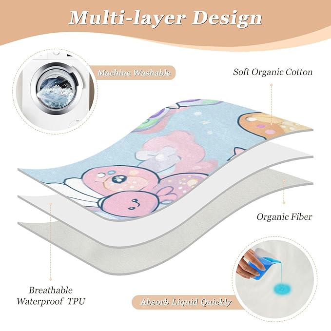 Waterproof Bed Pad Reusable Changing Pad Toddler Mattress Protector Large Pee Pad Baby Diaper Pad Soft Washable Liner Pink Butterfly Cloud