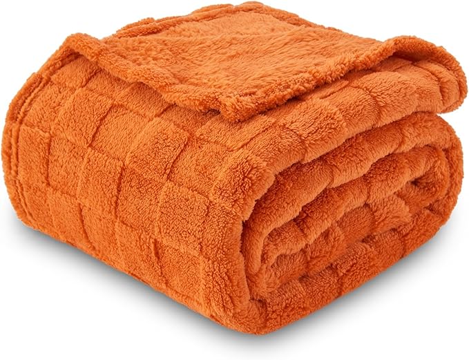 NEWCOSPLAY Super Soft Throw Blanket Orange Premium Silky Flannel Fleece 3D Checkered Lightweight Bed Blanket All Season Use (Orange Checkered, Throw(50"x70"))