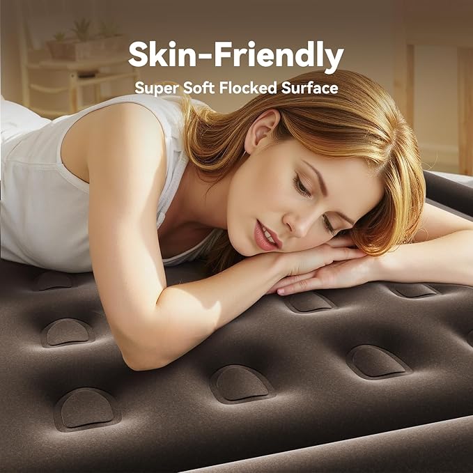 DIVON Queen Air Mattress with Built in Pump Raised, 2 Min Self Inflatable Mattress, 18’’ Blow up Mattress for Adults, 660 LBS Portable Air Bed for Guest, Camping, Travel & Floor, Brown