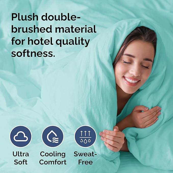 Duvet Cover Cal King Size - Extra Soft Cal King Size Duvet Cover - Lightweight, Breathable, Easy Care & Fade Free w/ Zipper Closures & Ties - 104" x 98" Inches - (Spa Blue) Comforter Not Included