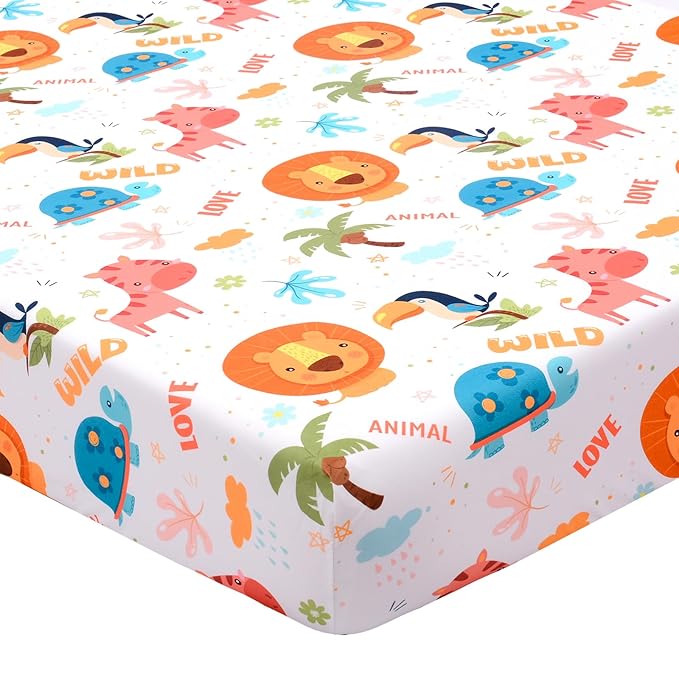 UOMNY Crib Sheet 52x28 Baby Sheet for Girls Boys,Breathable Animal Jungle Fitted Crib Sheet for Standard Crib and Toddler Mattress Soft Toddler Sheet