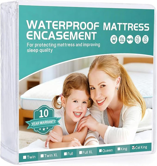 Waterproof Mattress Protectors Split California King 9" Depth, Zippered Mattress Cover Soft Breathable Encasement Great for Dorms Hotel,36"x84"x2