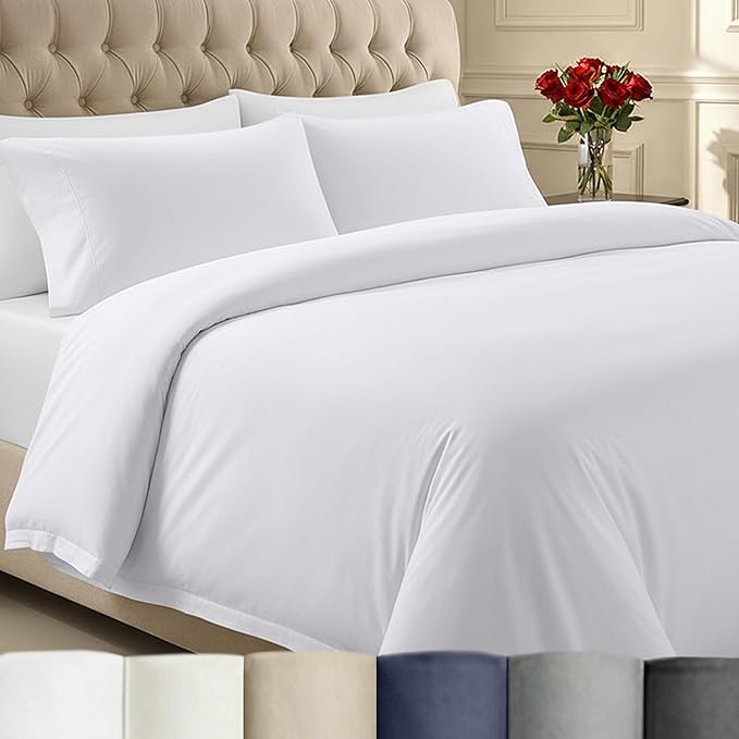 California Design Den 3 Pc Oversized King Duvet Cover Set - Winner Good Housekeeping Best Bedding Awards 2025, 400 Thread Count Sateen, 100% Cotton Duvet Cover Set, Button Closure, Corner Ties - White
