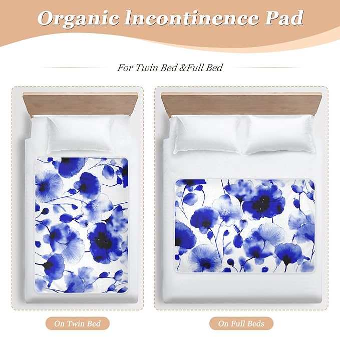 Waterproof Bed Pad Reusable Changing Pad Toddler Mattress Protector Large Pee Pad Baby Diaper Pad Soft Washable Liner Chinese Blue Poppy