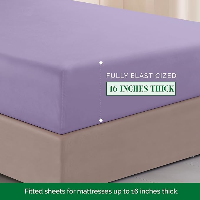 Elegant Comfort Luxurious 1500 Premium Hotel Quality Microfiber Three Line Embroidered Softest 4-Piece Bed Sheet Set, Wrinkle and Fade Resistant, King, Lavender