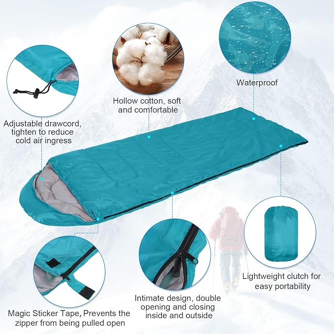 Tudomro 16 Pack Winter Camping Sleeping Bags Bulk for Homeless Adults Cold Weather Lightweight Waterproof Compact Backpacking Sleeping Bag Gifts for Travel Hiking Christmas