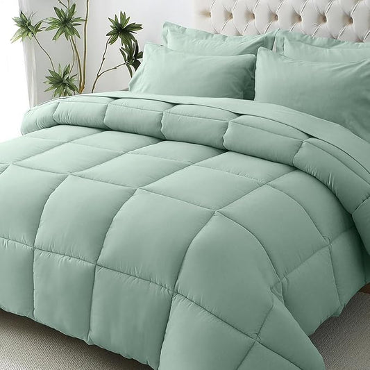 JOLLYVOGUE Twin Comforter Set, Ultra-Soft Bed in a Bag Twin Size 5 Pieces, Oeko-TEX Certified Bedding Set with Down Alternative Comforter, Sheets, Pillowcases & Shams, Sage Green