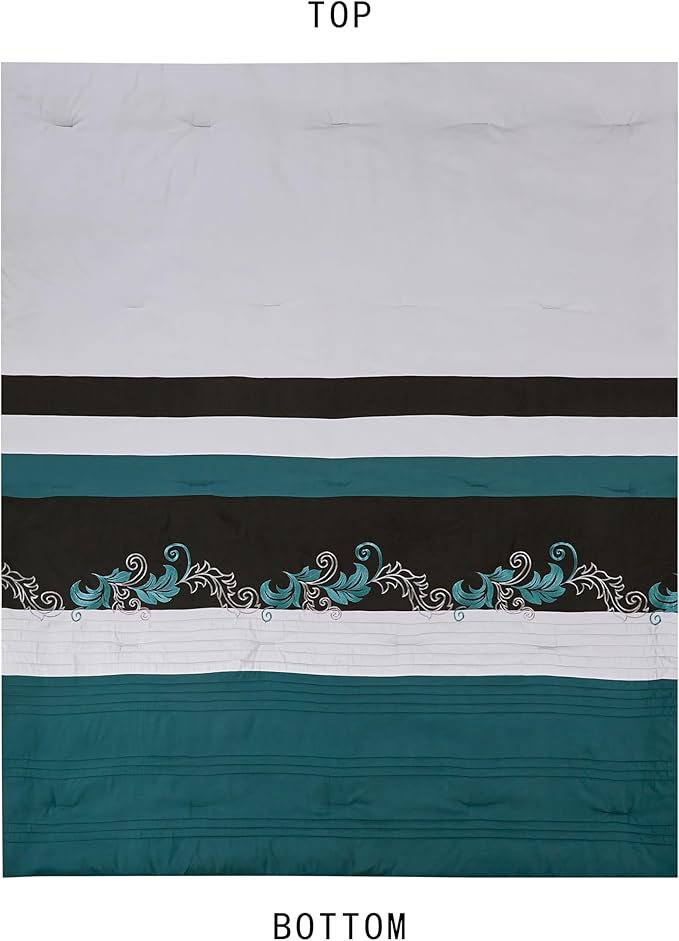Chezmoi Collection Napa 7-Piece Luxury Leaves Scroll Embroidery Bedding Comforter Set (California King, Teal/Black/Gray)