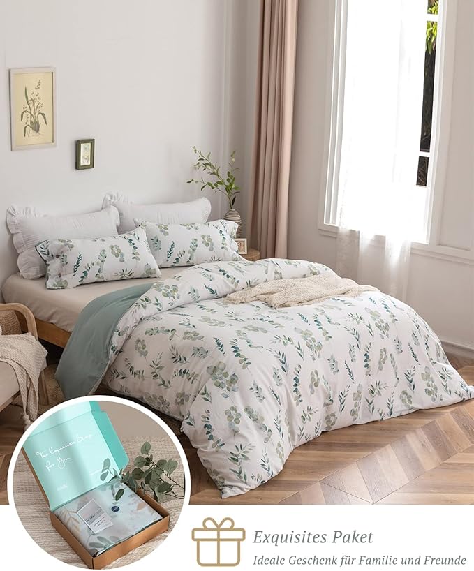 MILDLY 155x200 Duvet Cover Set 100% Washed Cotton Comforter Cover with 1 Pillow Shams 80x80
