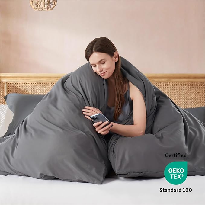 Nestl Dark Grey Duvet Cover King Size - Soft Double Brushed King Duvet Cover Set, 3 Piece, with Button Closure, 1 Duvet Cover 104x90 inches and 2 Pillow Shams