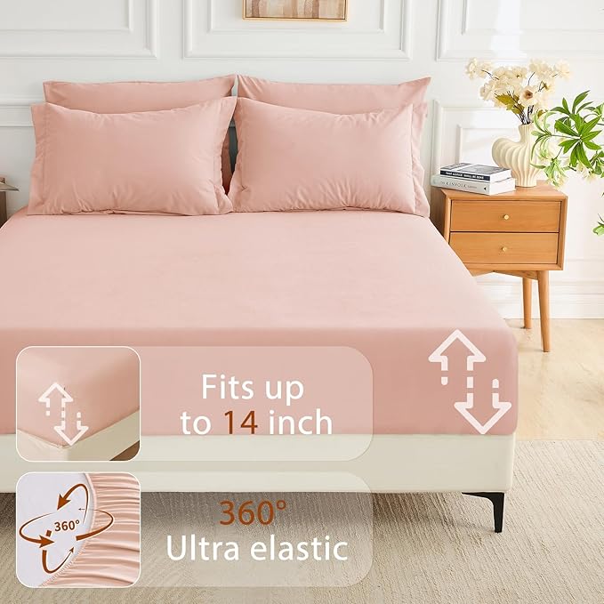 MUXHOMO 7 Pieces King Comforter Set, Soft Bed in a Bag King Size, All Season Bedding Set with Comforter, Flat Sheet, Fitted Sheet, Pillowcases & Shams, Rose Gold