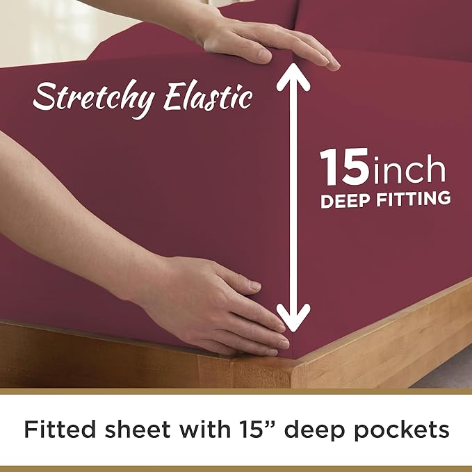 Twin XL 100% Microfiber Double Brushed Sheet Set - Extra-Soft & Wrinkle-Free - 15" Deep Pockets, 39" x 80" - Ideal for Dorms, Hospitals & Split King Beds - 3 PC Set (Twin XL, Burgundy)