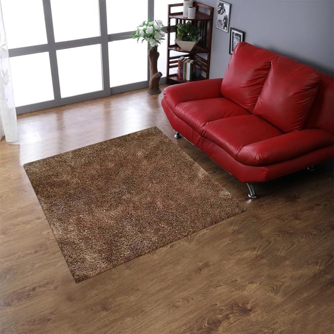 Hand Tufted SHAG Polyester ECO-Friendly Area Rugs - 8'x8', Square, Beige, Solid Plain Design, High Pile Thick Handmade Anti Skid Area Rugs for Living Room, Bed Room K00111