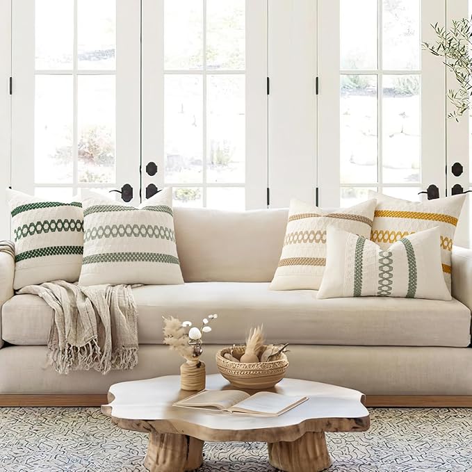MIULEE Set of 2 Sage Green Boho Decorative Lumbar Pillow Covers 12x24 Inch Farmhouse Rustic Couch Throw Pillows Modern Summer Cushion Covers Retro Cute Macrame Woven Spring Decor for Bed Sofa Chair