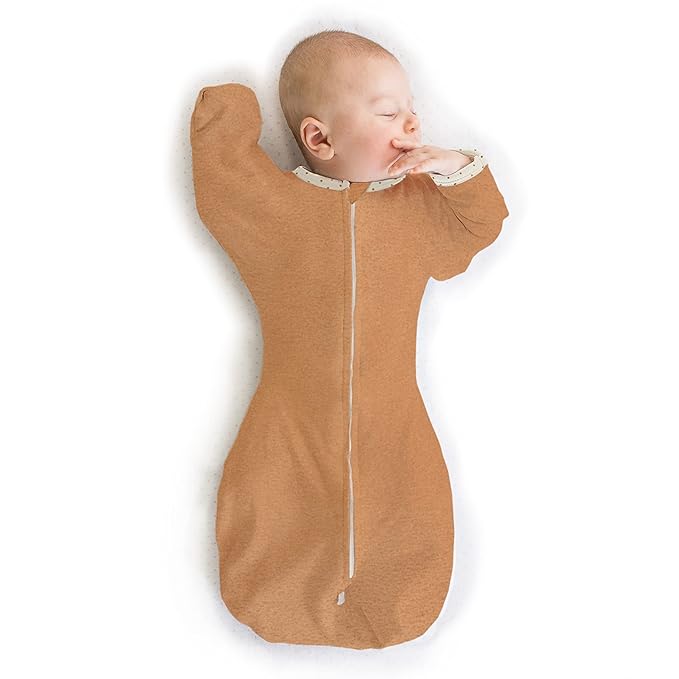 SwaddleDesigns Transitional Swaddle Sack, Arms Up Half-Length Sleeves & Mitten Cuffs,Swaddle for Newborn Transition to Baby Sleep Sack Wearable Blanket, Large, 6-9 Month, 21-24 lb, Heathered Butterum