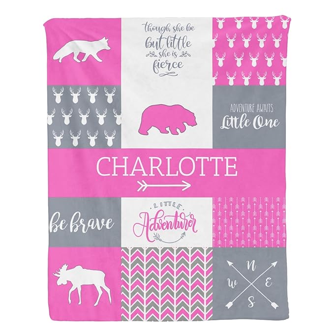 Personalized Baby Blanket for Girls, 35x45 Inches Soft Double Layer Baby Blankets with Dotted Backing, Receiving Blanket Bed Throws for Newborn, Infant, Babies, Bear, Light Pink