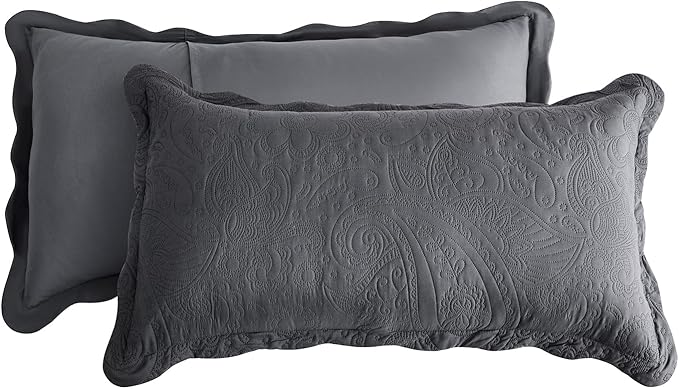 Oversized King Bedspread 128x120 Extra Wide, Ultrasonic Lightweight Bedding Cover, Paisley Pattern, Reversible, 5 Piece, 100% Microfiber, Dark Grey