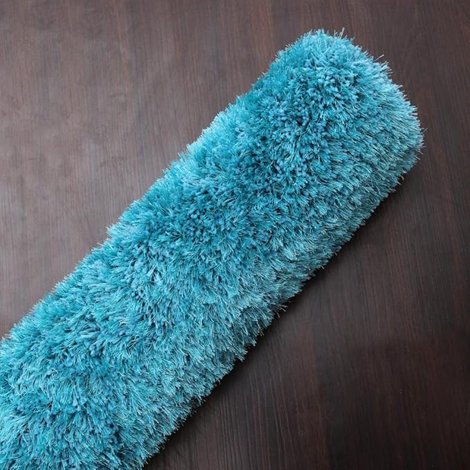 Hand Tufted SHAG Polyester ECO-Friendly Area Rugs - 4'x6', Rectangle, Turquoise, Solid Plain Design, High Pile Thick Handmade Anti Skid Area Rugs for Living Room, Bed Room K00111