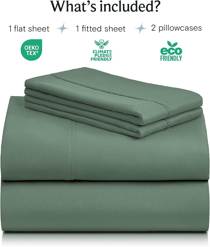 LuxClub 4 PC King Sheet Set, Breathable Luxury Bed Sheets, Deep Pockets 18" Wrinkle Free Cooling Bed Sheets Machine Washable Hotel Bedding Silky Soft - Tree Moss Green King