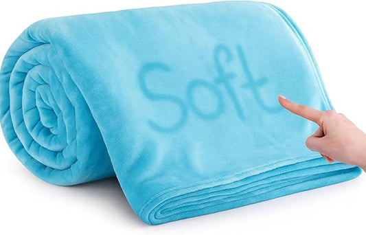 MOONLIGHT20015 Fleece Bed Blanket Queen Size 90x90 inches - 400GSM Anti-Static Lightweight Super Soft Fluffy Fuzzy Plush Blankets Cozy Microfiber Blankets for Couch, Bed, Sofa (Queen, Light Blue)