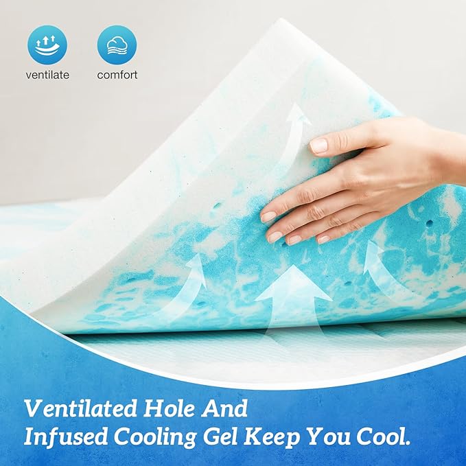 Mattress Topper Twin XL, 3 Inch Thick Memory Foam Gel Infused Cooling Toppers Pad for Twin XL Size Bed, Sleeper Sofa, RV, Camper, CertiPUR US Certified, Ventilated and Breathable