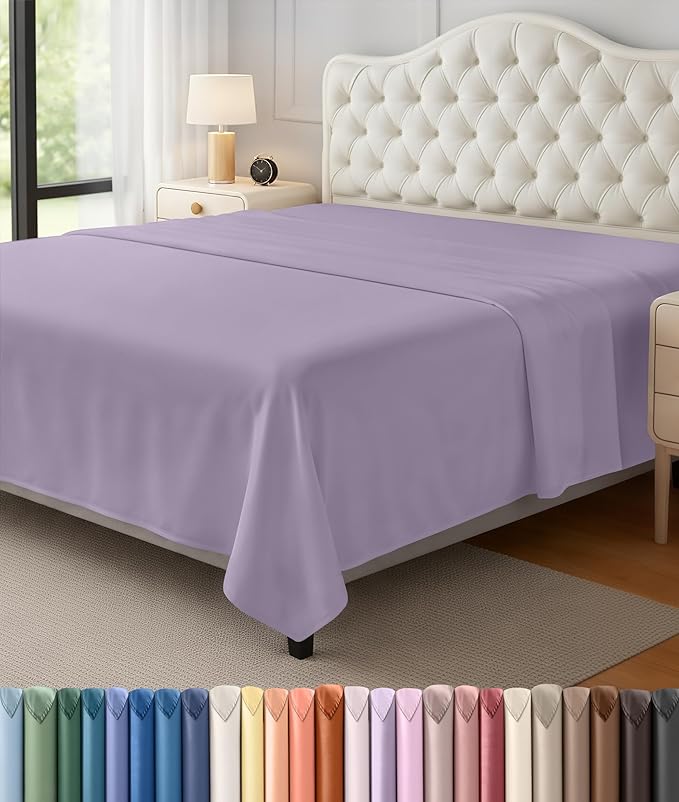 Utopia Bedding Flat Sheet - Soft Brushed Microfiber Fabric - Shrinkage & Fade Resistant Top Sheet - Easy Care - 1 Flat Sheet Only (King, Lavender)