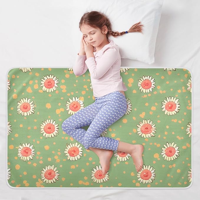 Waterproof Bed Pad Reusable Changing Pad Toddler Mattress Protector Large Pee Pad Baby Diaper Pad Soft Washable Liner Green Sunflower