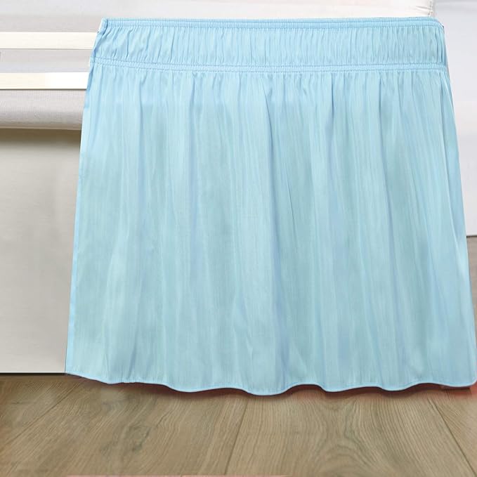 Bed Skirt - Wrap Around Bed Skirts Elastic Dust Ruffles, Easy Fit Wrinkle and Fade Resistant Luxurious Fabric Solid Color, Light Blue RV Bunk 42X80 Size Beds 15 Inch Drop