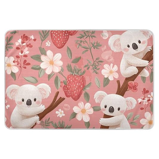 Waterproof Bed Pad Reusable Changing Pad Toddler Mattress Protector Large Pee Pad Baby Diaper Pad Soft Washable Liner Koalas on Branches Strawberries Flowers and Leaves