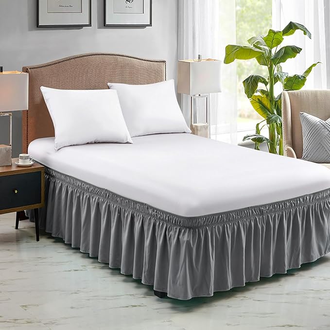 FreshCulture King Bed Skirt, Dust Ruffle for King Size Bed, Easy Fit with 22-Inch Tailored Drop, Elastic Wrap Around Bed Skirt King Size, Hotel Quality Bed Skirts for Adjustable Bed (Dark Grey)