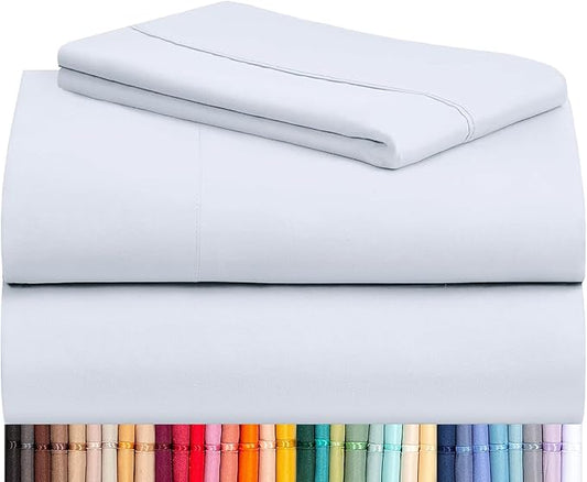 LuxClub 3 PC Twin Sheet Set, Deep Pockets Wrinkle Free Cooling Bed Sheets Hotel Bedding for Women, Men, Kids & Teens, Includes 1 Fitted Sheet, 1 Flat Sheet and 1 Pillowcase-Silky Soft Baby Blue