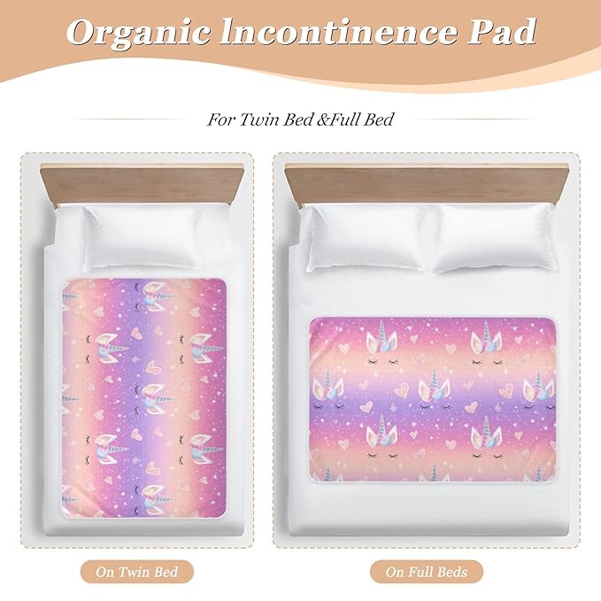 Waterproof Bed Pad Reusable Changing Pad Toddler Mattress Protector Large Pee Pad Baby Diaper Pad Soft Washable Liner Rainbow Gradient Shiny Unicorn Horn Lashes Hearts