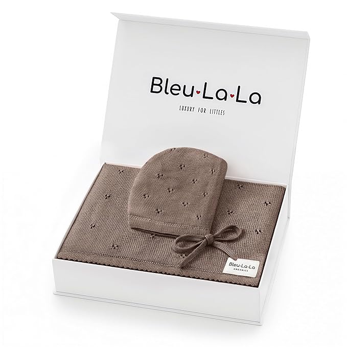 Baby Gift Set - Organic Cotton Newborn Blanket Essentials, Thoughtful Baby Shower & New Baby Gift for Boys & Girls (Pointelle - Milk Chocolate)