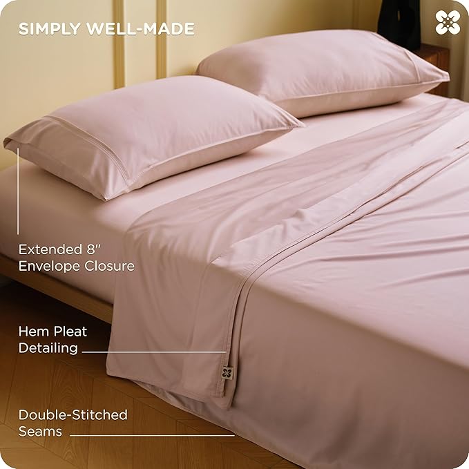 Bedsure Cooling Sheets, Rayon Derived from Bamboo & Cotton Blend, GentleSoft, Breathable, King Size Sheets Set, Deep Pocket Up to 18", Hotel Luxury Bedding for Hot Sleepers, Rose Pink