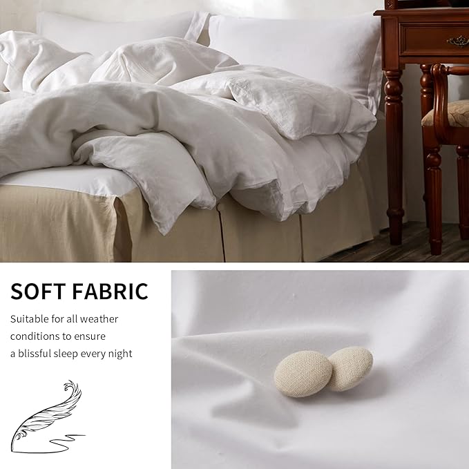 BISELINA French Linen Bed Skirt Split Corner with Button 18-Inch Tailored Drop Natural Flax Cotton Blend Basic Dust Ruffle Soft Cozy (18" King,Button Linen)