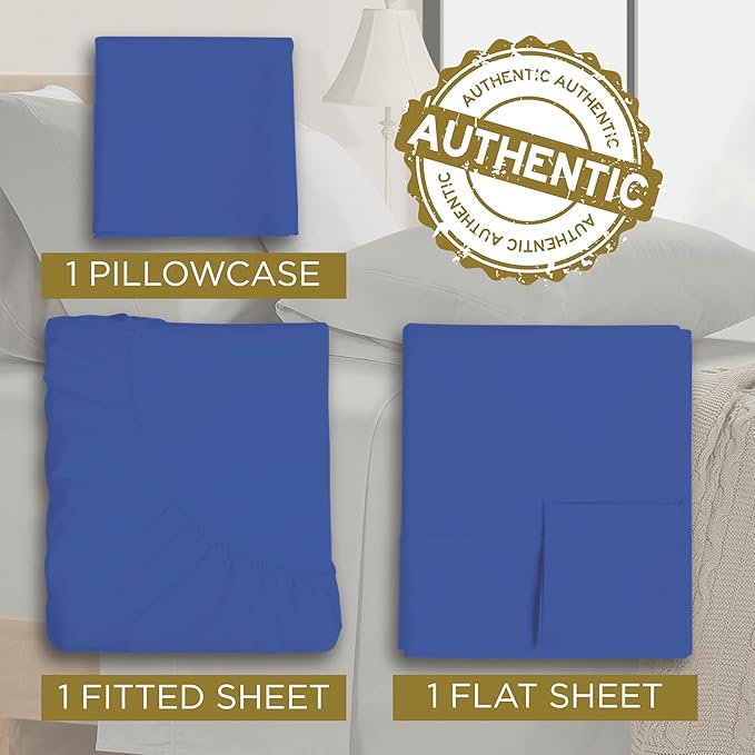 Twin XL 100% Microfiber Double Brushed Sheet Set - Extra-Soft & Wrinkle-Free - 15" Deep Pockets, 39" x 80" - Ideal for Dorms, Hospitals & Split King Beds - 3 PC Set (Twin XL, Royal Blue)
