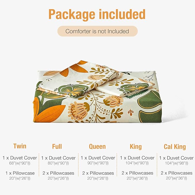 Lekesky King Size Reversible Duvet Cover, Duvet Cover King Size 3 Piece Baroque Microfiber Botanical Bedding Set with Zipper Closure Corner Ties