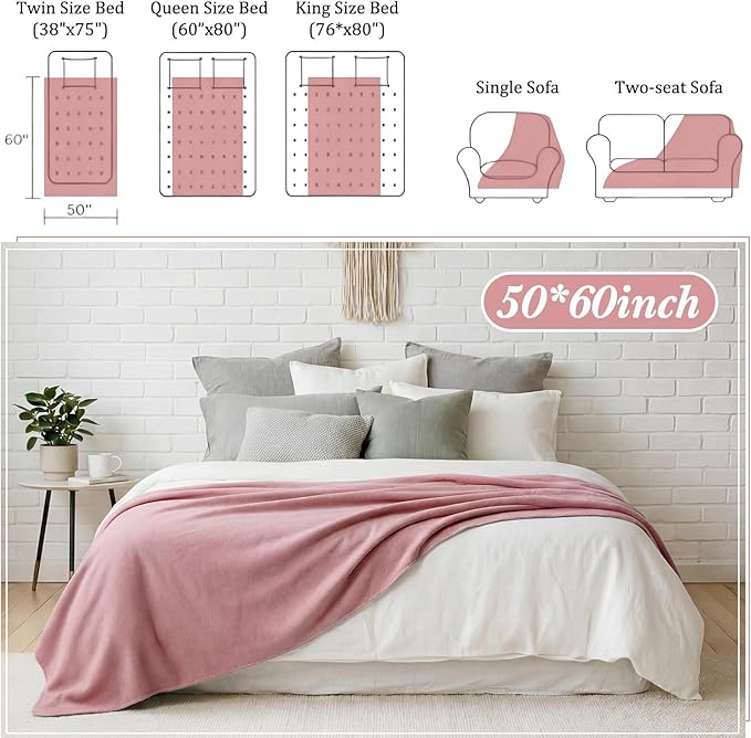 Kinlop Fleece Blanket Bulk 60 x 50 Inch Soft Lightweight Fleece Cozy Blanket Warm Throw Plush Pet Throw for Bed Couch Sofa Home Office Wedding Gifts Travel Camping(Grayish Pink,40 Packs)
