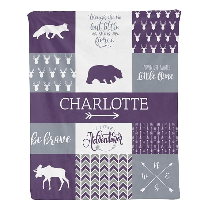 Customized Baby Blanket for Newborn Receiving, Cotton Lightweight - Personalized Baby Girl Gifts - Thermal Blanket Gift for Shower & Hospital Welcoming Purple 40"x50"