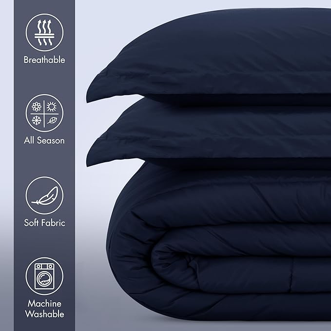Utopia Bedding All Season Navy Comforter Set with 2 Pillow Cases, 3 Piece Soft Brushed Microfiber Kids Bedding Set for Boys/Girls, Machine Washable (Twin)