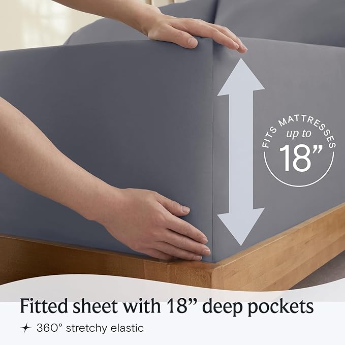 LuxClub 4 PC California King Size Sheet Set Bed Sheets Deep Pockets 18" Wrinkle Free Cooling Sheets Machine Washable Hotel Bedding Silky Soft - Light Grey California King
