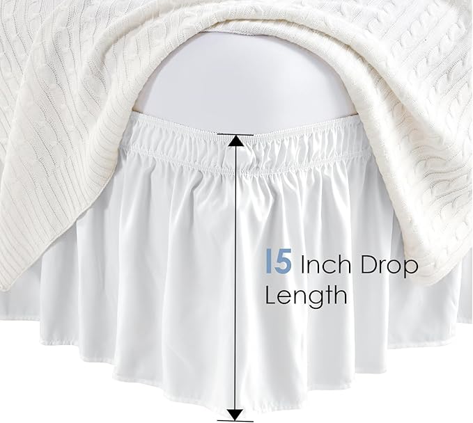 FreshCulture Full Bed Skirt, Elastic Wrap Around Bed Skirt Full Bed, Easy Fit with 18-Inch Tailored Drop, Hotel Quality Dust Ruffle for Full Size Bed, Bed Skirt Full Size (White)