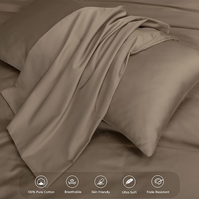 MooMee Duvet Cover Set 100% Extra Long Staple Cotton 600 Thread Count Silky Sateen Smooth Luxury Soft Breathable Durable Hotel Quality Bedding, 3 Pieces (Mocha Brown, Full 80"x90")