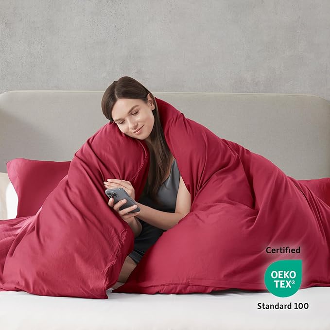 Nestl Twin Duvet Cover Set - Soft Prewashed Burgundy Red Duvet Cover Twin/Twin XL, 2 Piece, with Zipper Closure, 1 Duvet Cover 68x90 inches and 1 Pillow Sham